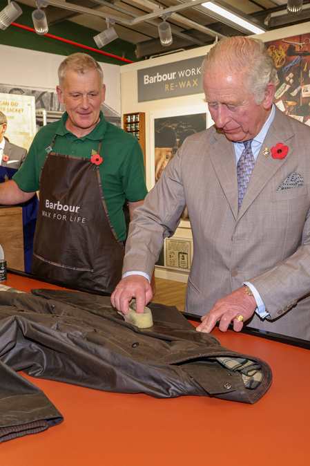 HRH Rewaxing a jacket in the Barbour factory HRH Rewaxing a jacket in the Barbour factory
