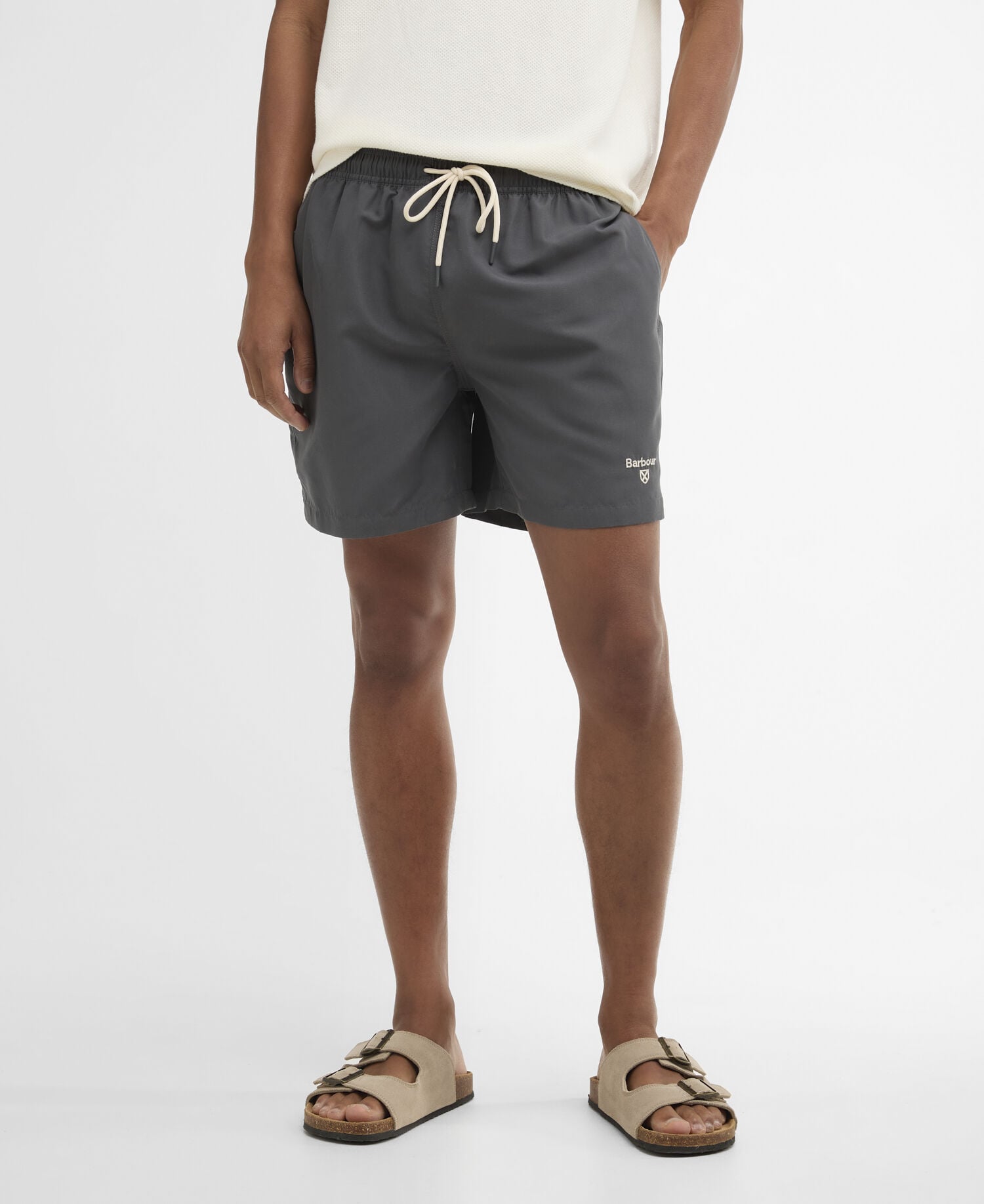 Water Reactive Leaf Print Swim Shorts Asphalt