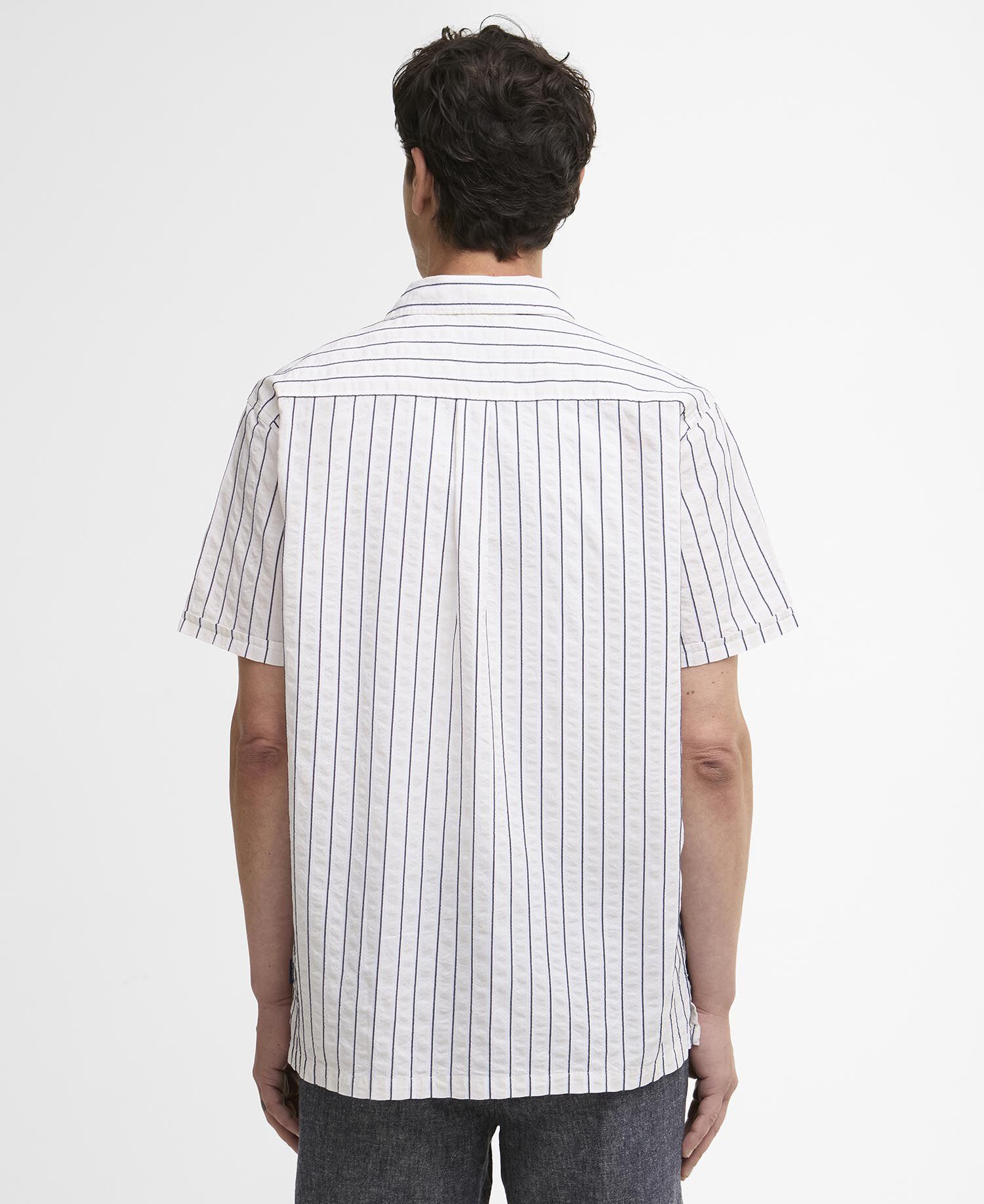 Park Seersucker Striped Short-Sleeved Shirt Whisper White