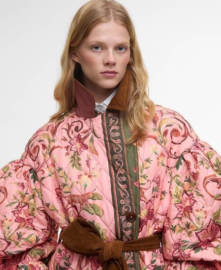 Barbour FARM Rio Cami Quilted Jacket Tropical /Beige Heart Print