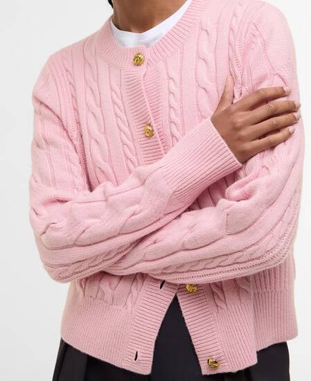 Elina Wool-Cashmere Cable-Knit Cardigan Cherry Blossom
