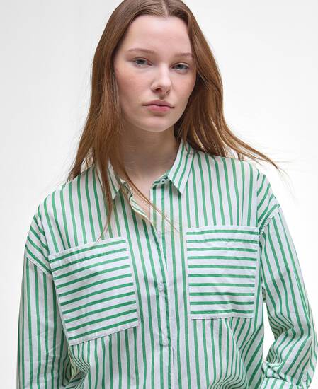 Nicola Striped Relaxed Long-Sleeved Shirt White/Kelly Green
