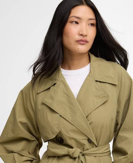 Layla Showerproof Trench Coat Bleached Olive/Dress Navy Tartan