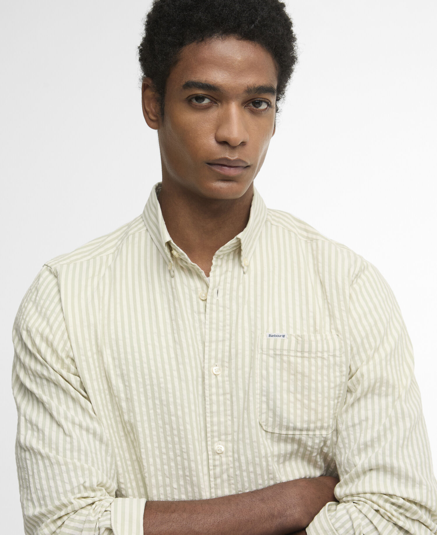 Camicia Cresswell a maniche lunghe in seersucker leggermente aderente Sea Green