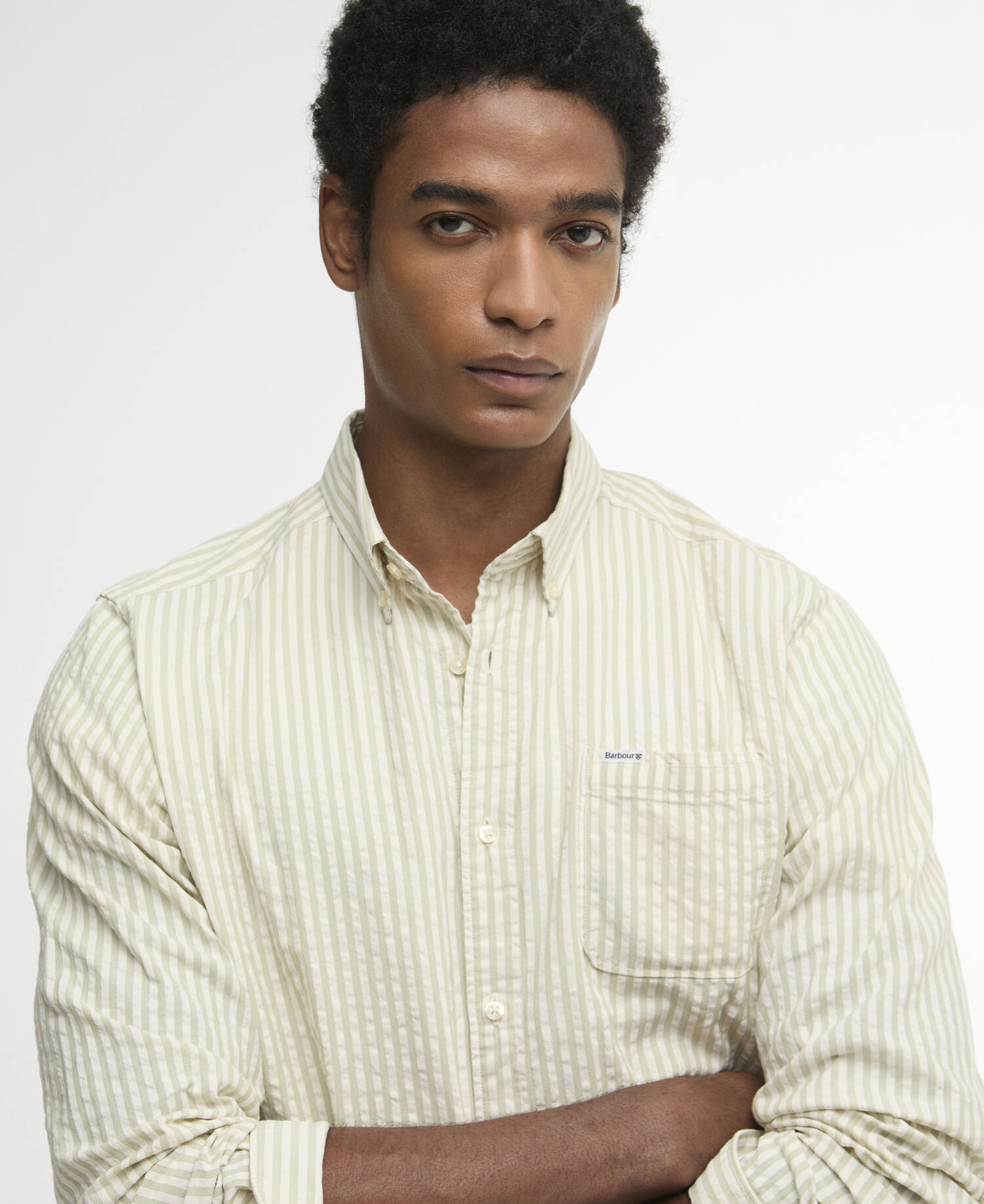 Camicia Cresswell a maniche lunghe in seersucker leggermente aderente Sea Green image number 3