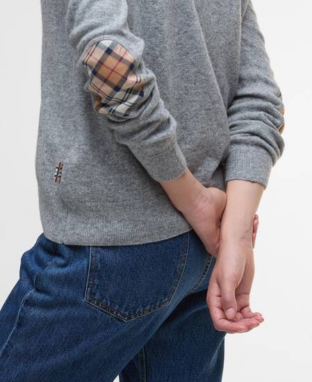 Pendle Cardigan Grey Marl/Hessian Tartan
