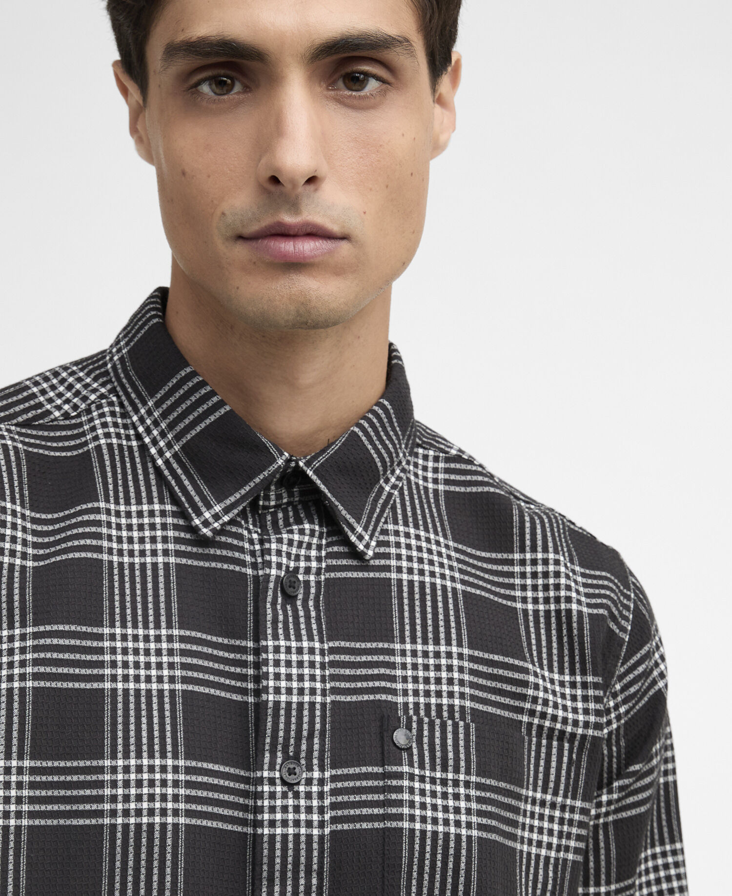 Heanes Waffle Check Long-Sleeved Shirt Black