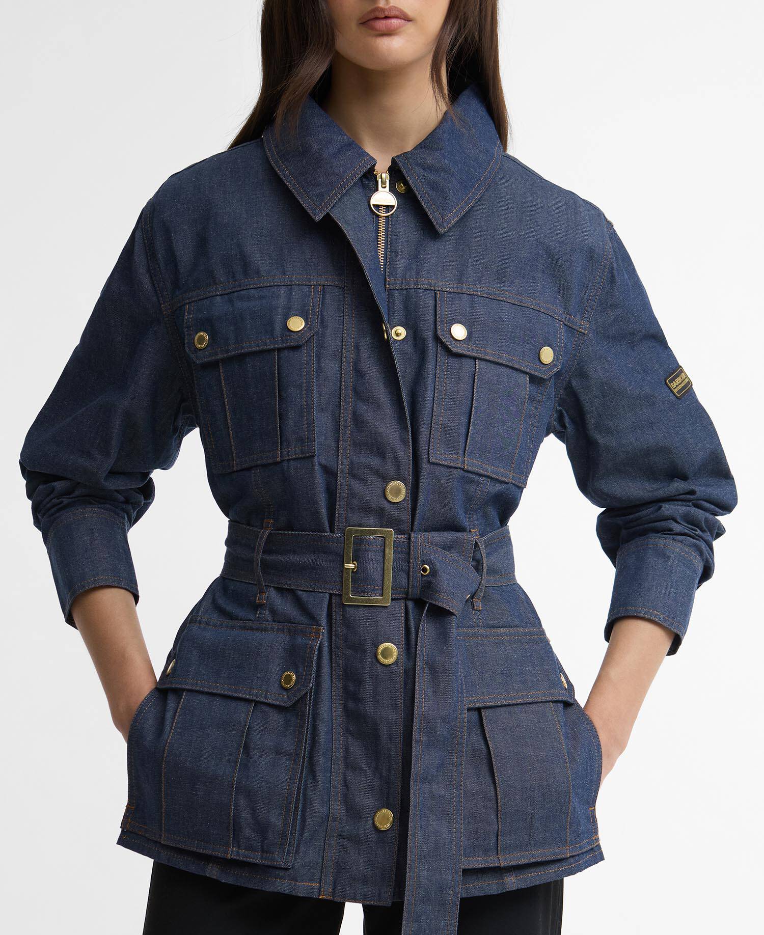 International Belted Denim Jacket Dark Blue Wash image number 4