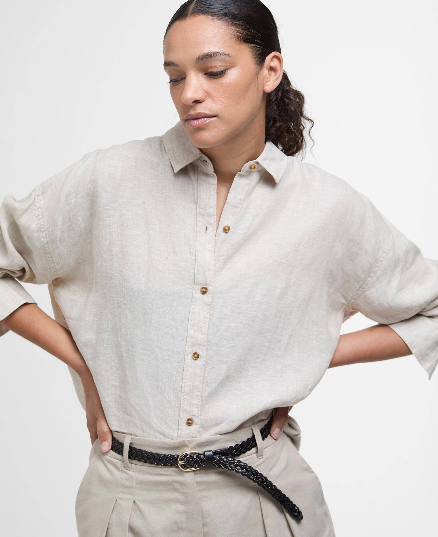 Hampton Relaxed Linen Shirt Light Sand image number 3