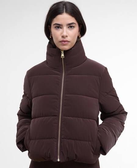 Hudson Faux-Velvet Puffer Jacket Red Velvet