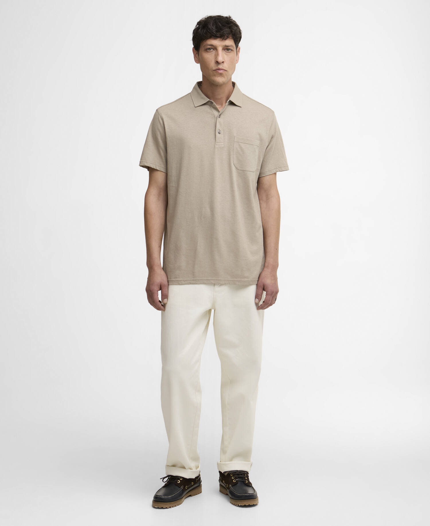 Steventon Linen Blend Tailored Polo Shirt Concrete image number 1