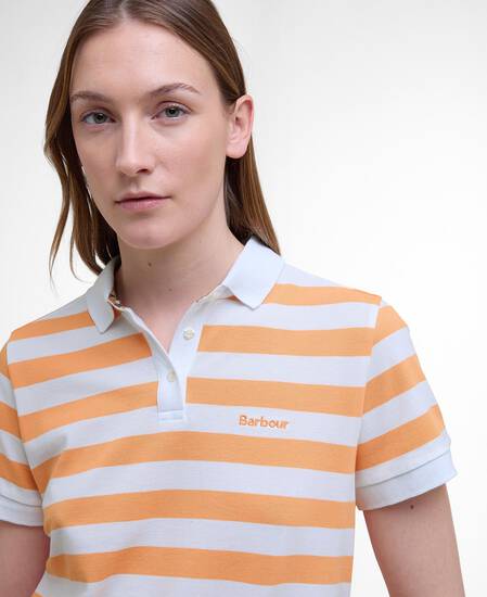 Ashbourne Striped Polo Shirt Papaya/White