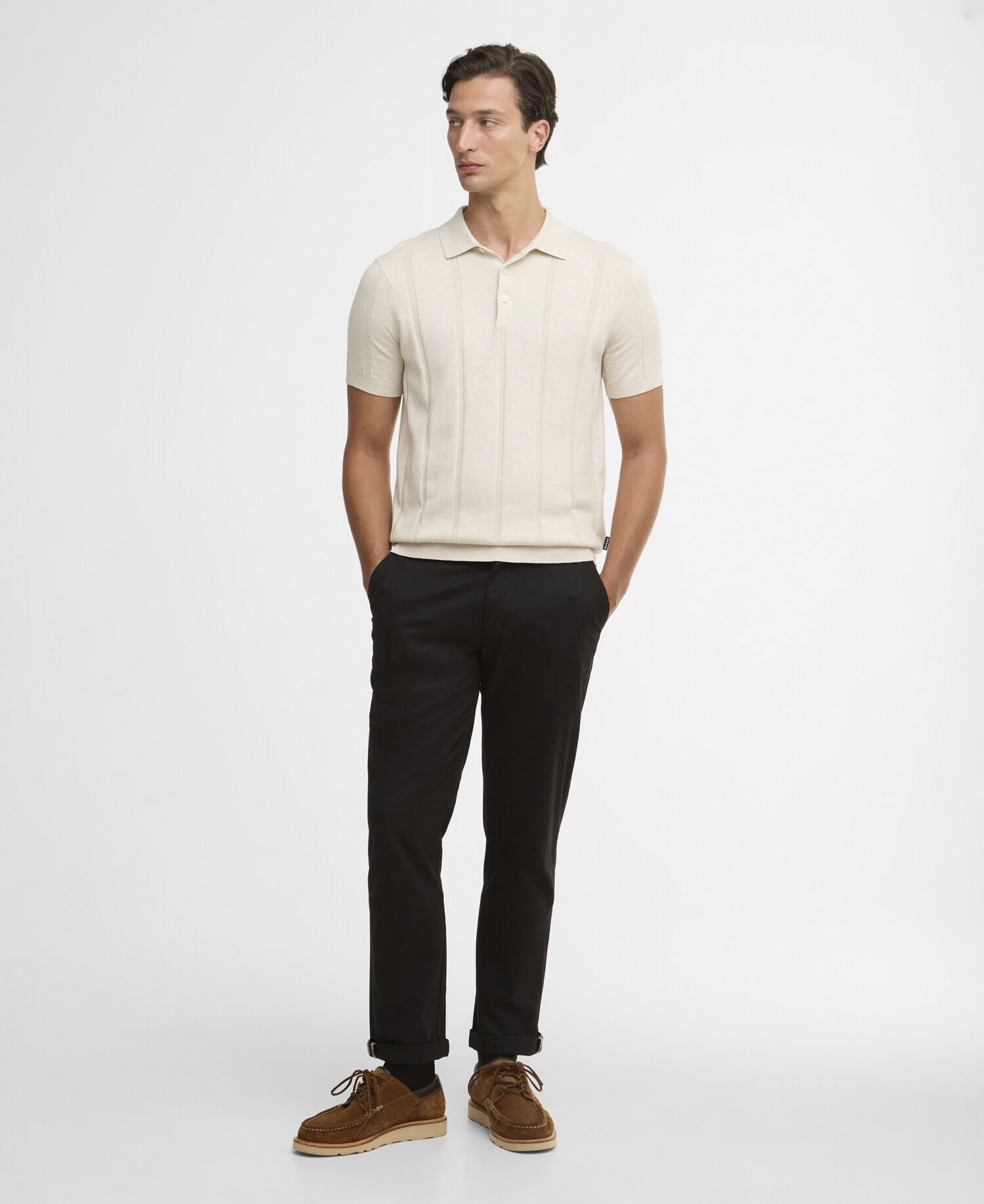 Wellburn Knitted Polo Shirt Oatmeal