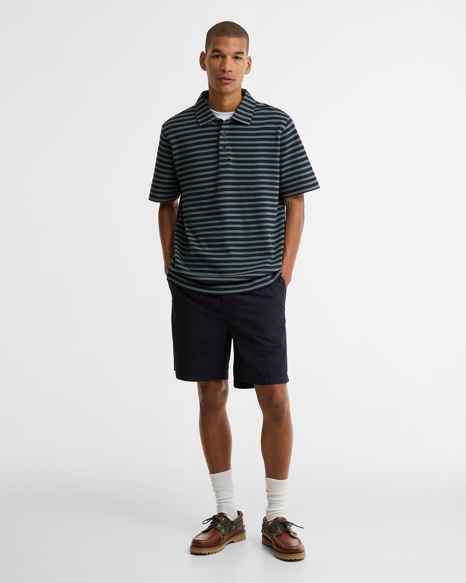 Farlam Striped Tailored Polo Shirt Navy