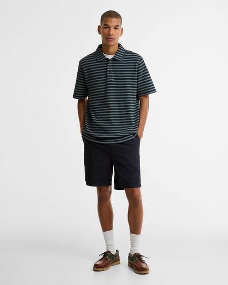 Farlam Striped Tailored Polo Shirt Navy