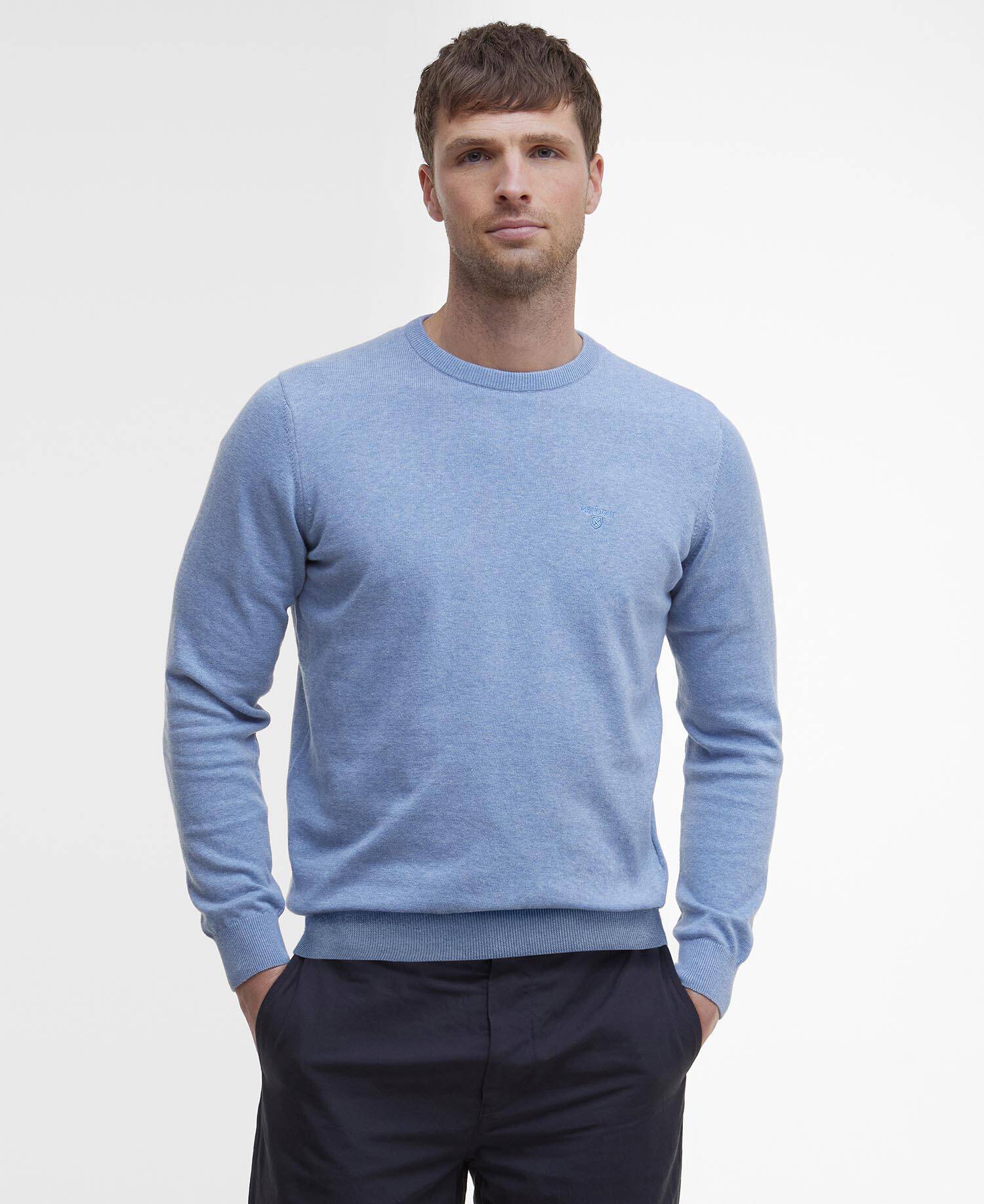 Pima Cotton Crew Neck Jumper Dark Chambray image number 0
