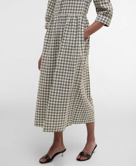 Adele Gingham Midi Dress Dusky Green Check
