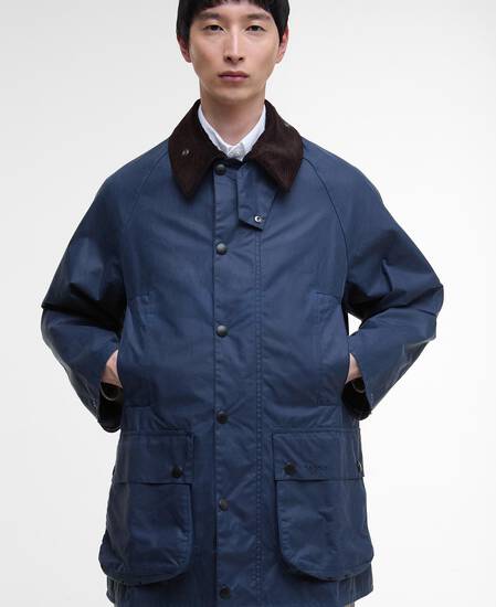 Oversized Beaufort Waxed Jacket Washed Cobalt