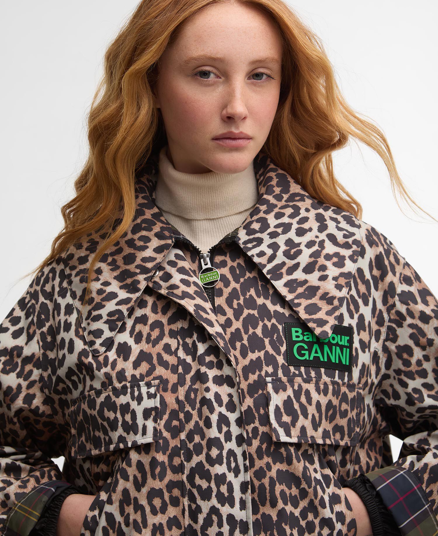 Barbour x GANNI Leopard Print Waterproof Parka Jacket Ganni Leopard Print