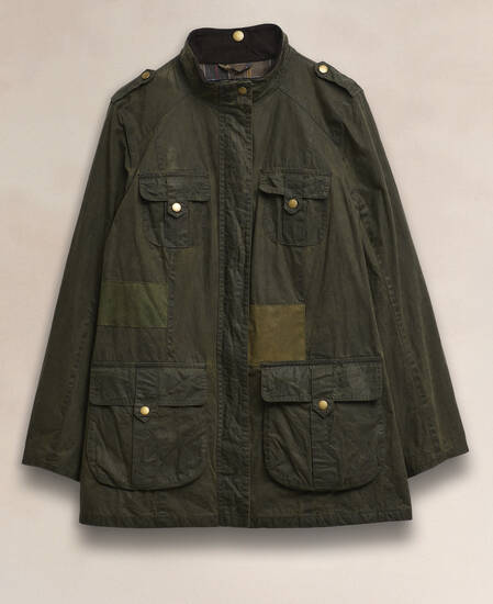 Barbour Re-Loved Defence Waxed Jacket - Size 18 Olive