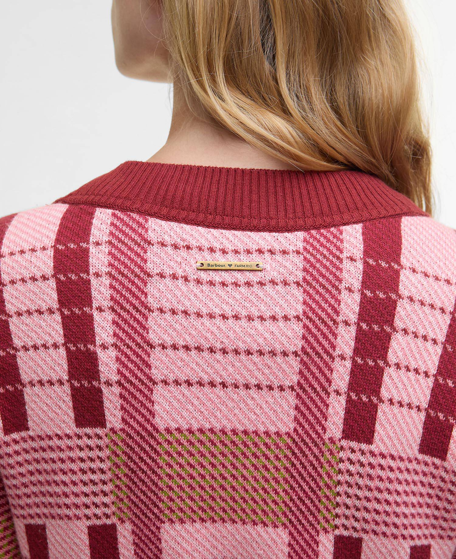 Barbour FARM Rio Luisa Embroidered Cardigan Pink Tartan image number 5