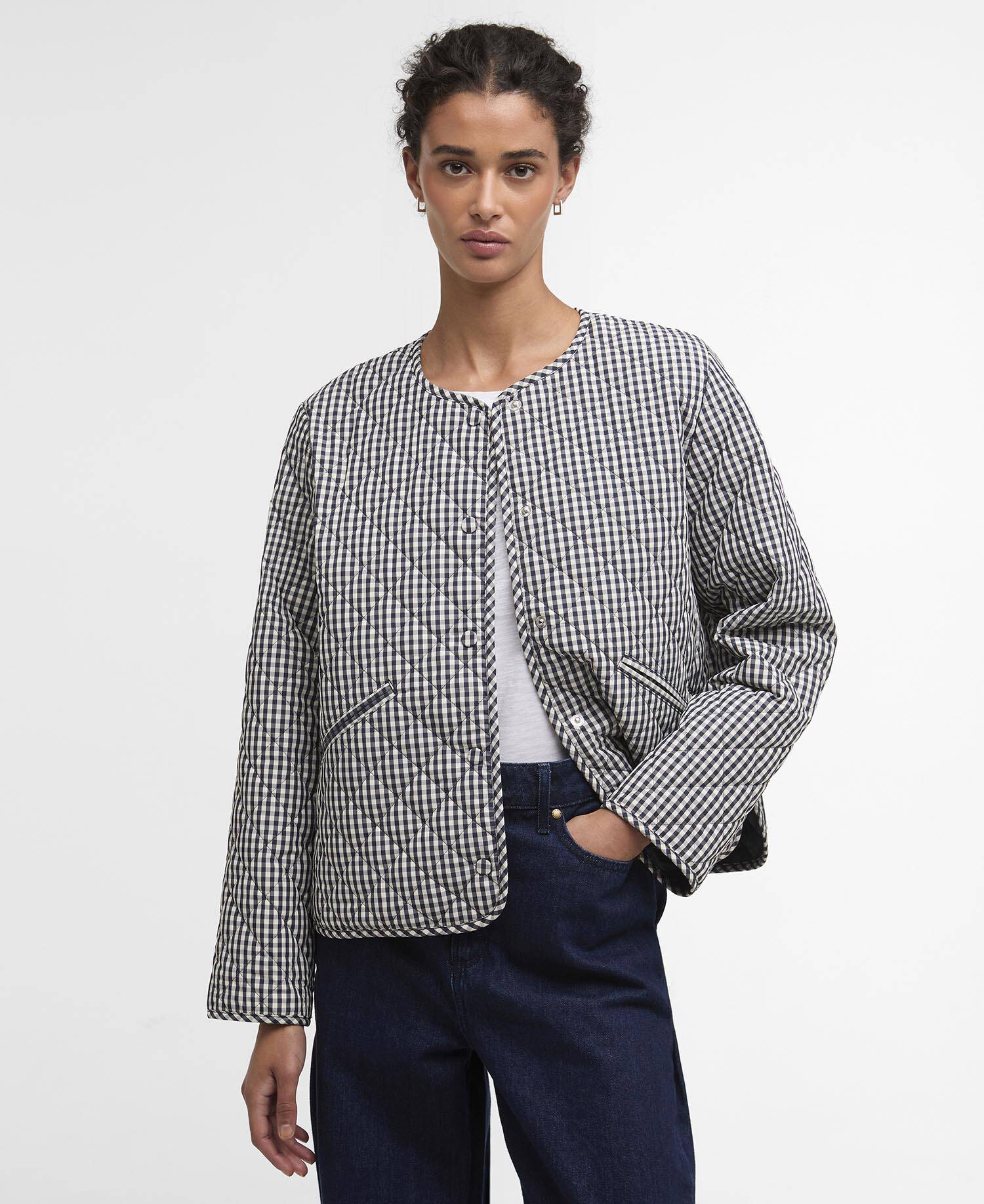 Steppjacke Cashel Gingham Collarless Navy Gingham/Dark Navy image number 0