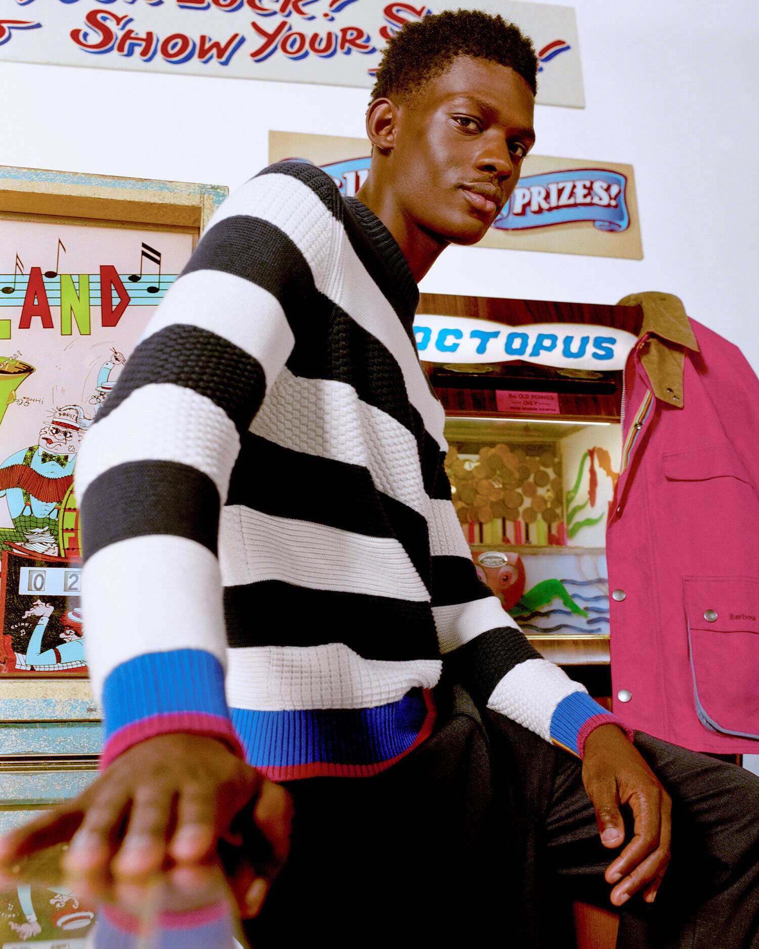 Paul Smith Loves Barbour Southwold Striped Crew Neck Jumper Ecru image number 0