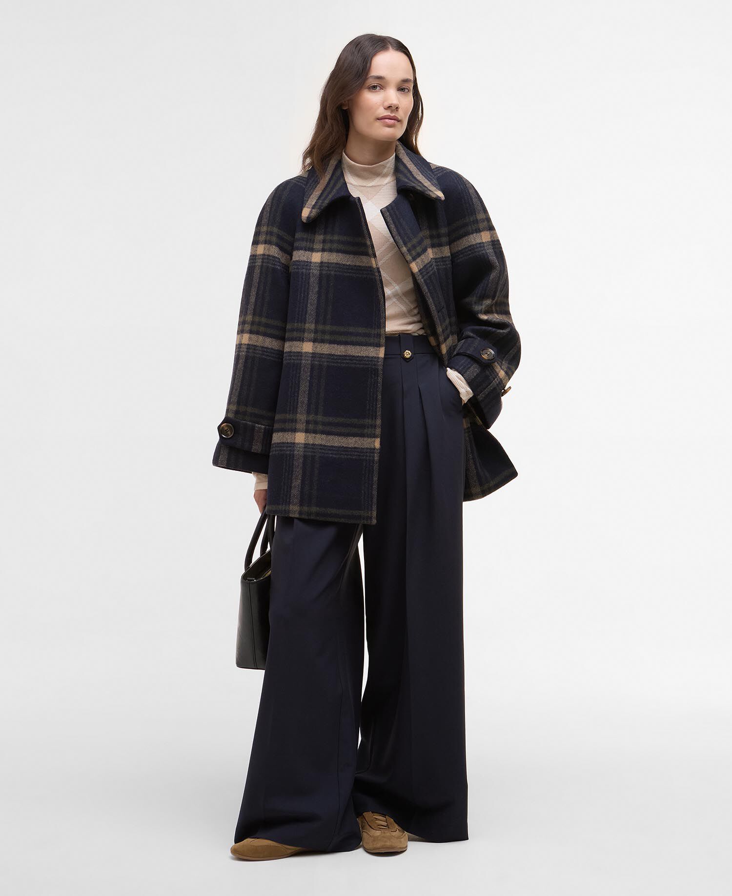 Tara Wool Coat Navy Windowpane Check