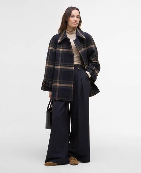 Tara Wool Coat Navy Windowpane Check