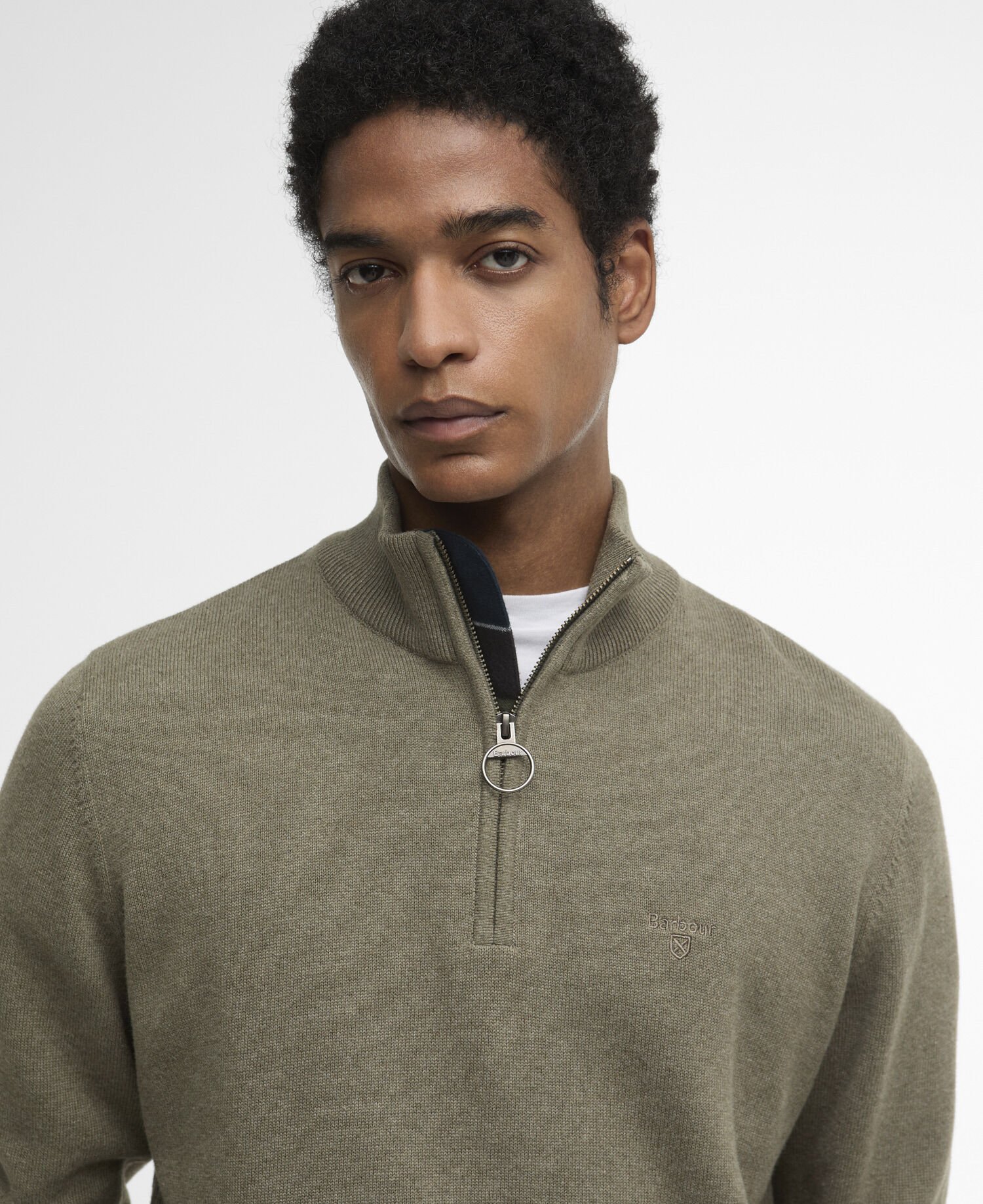 Cotton Quarter-Zip Jumper Smokey Olive