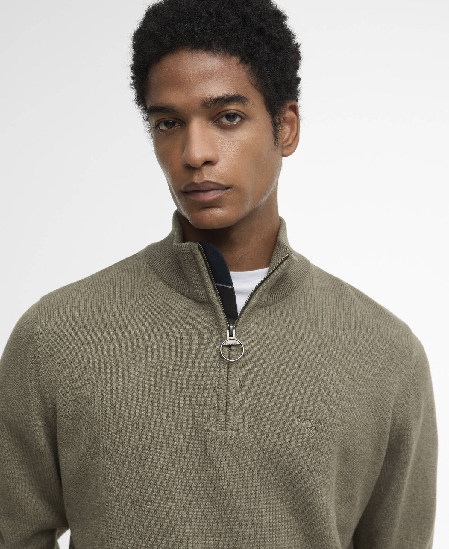 Cotton Quarter-Zip Jumper Smokey Olive image number 3