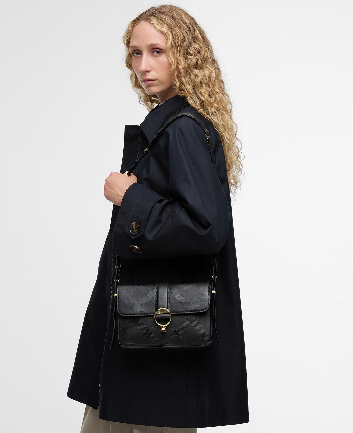 Borsa a tracolla in pelle Rosa Black/ Deboss Tartan