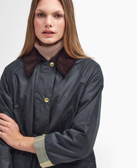 Long Beadnell Waxed Jacket Sage-Ancient