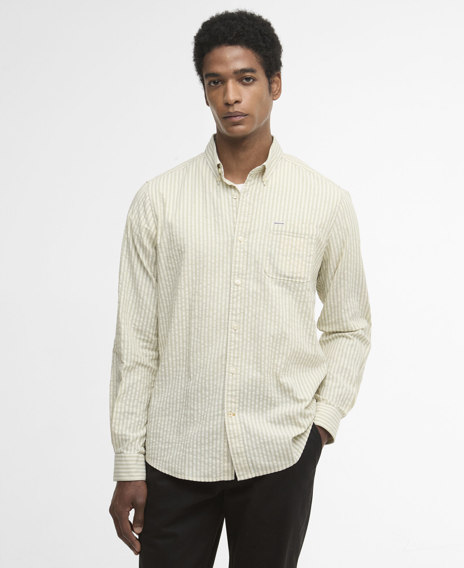 Camicia Cresswell a maniche lunghe in seersucker leggermente aderente Sea Green