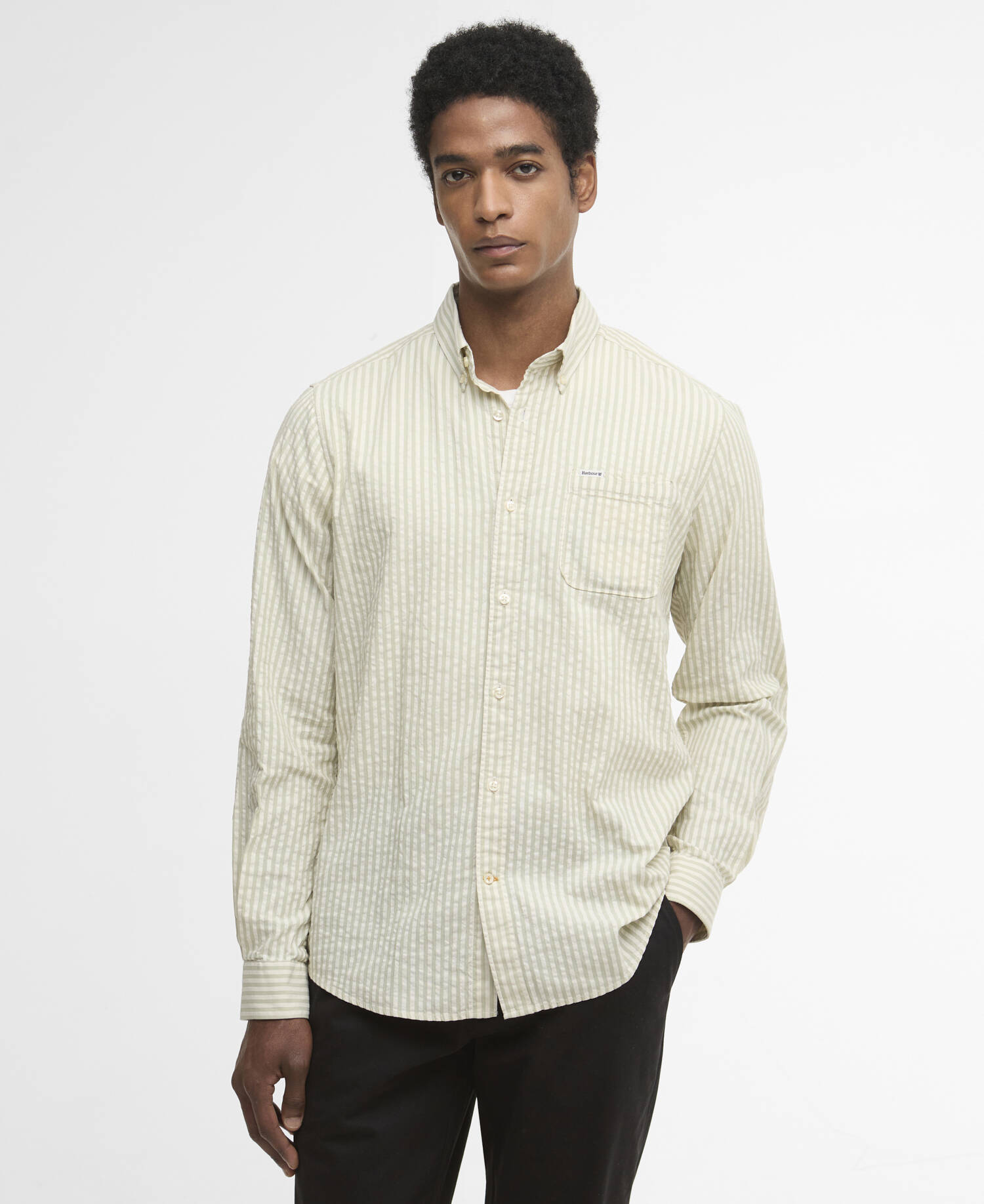 Camicia Cresswell a maniche lunghe in seersucker leggermente aderente Sea Green image number 0