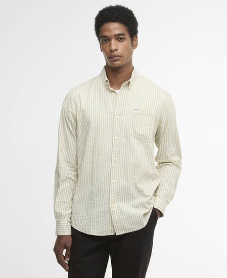 Camicia Cresswell a maniche lunghe in seersucker leggermente aderente Sea Green