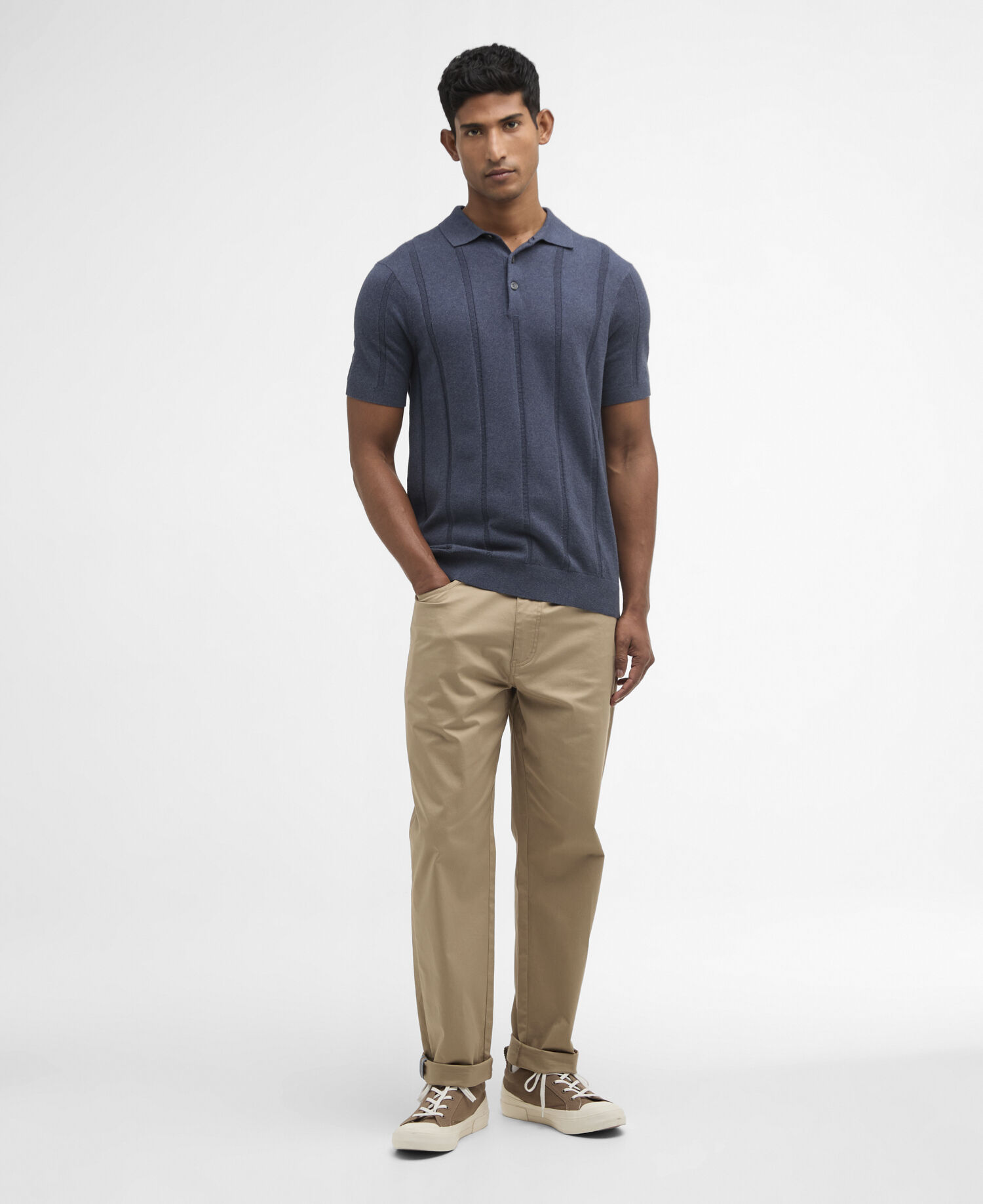 Wellburn Knitted Polo Shirt Navy