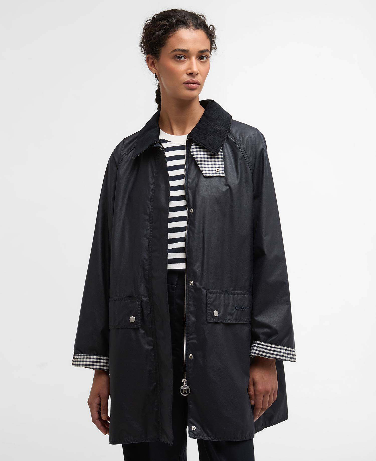 Wren Waxed Jacket Royal Navy/Navy Gingham Check image number 0