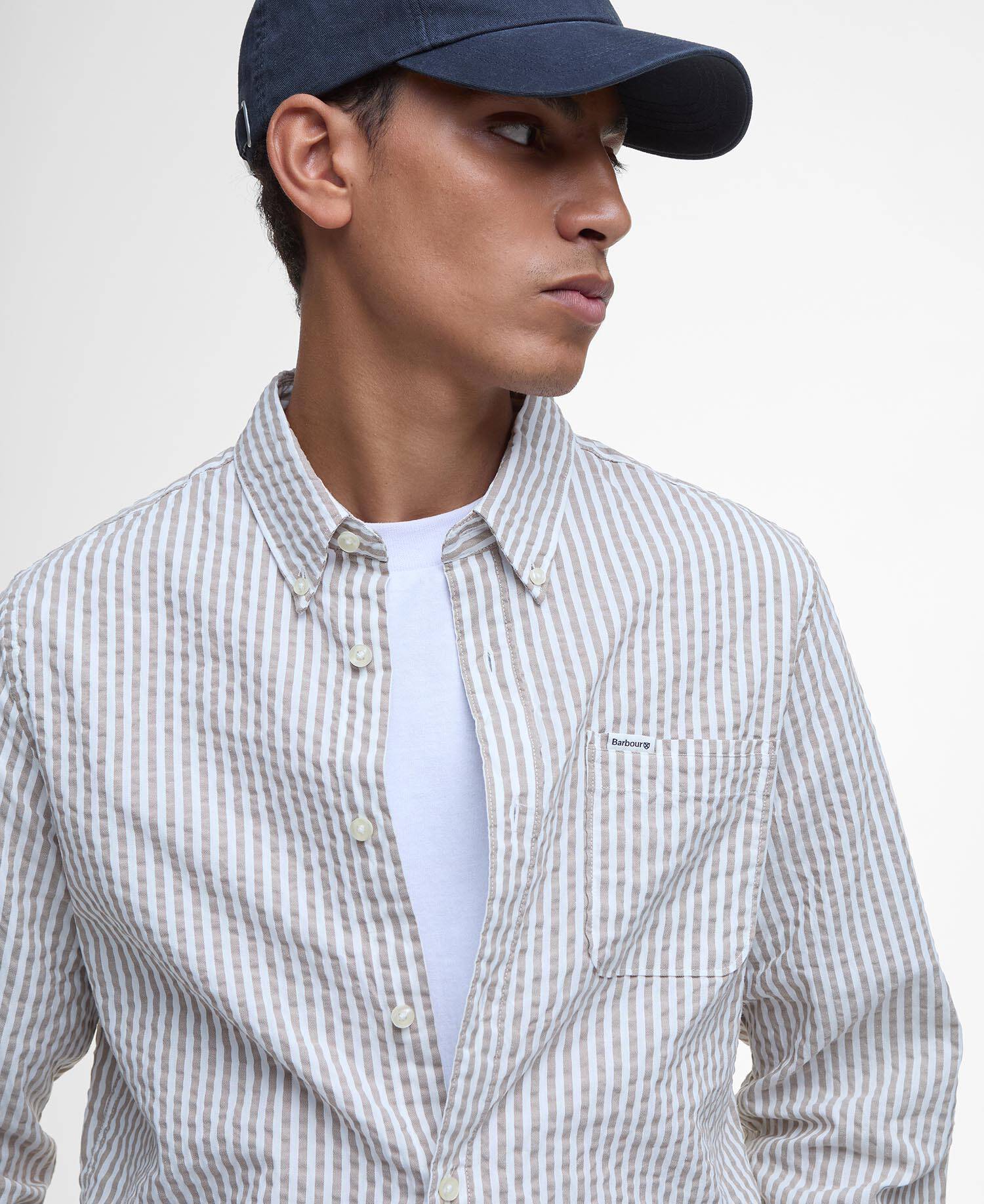 Cresswell Seersucker Tailored Long-Sleeved Shirt Stone image number 3
