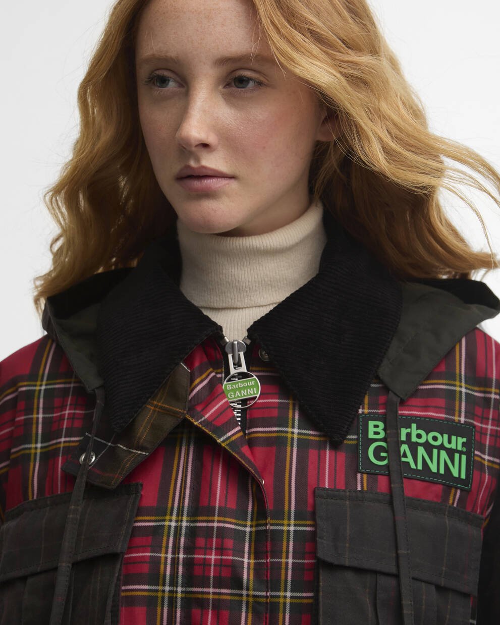 Barbour x GANNI Tartan Peplum Waxed Jacket