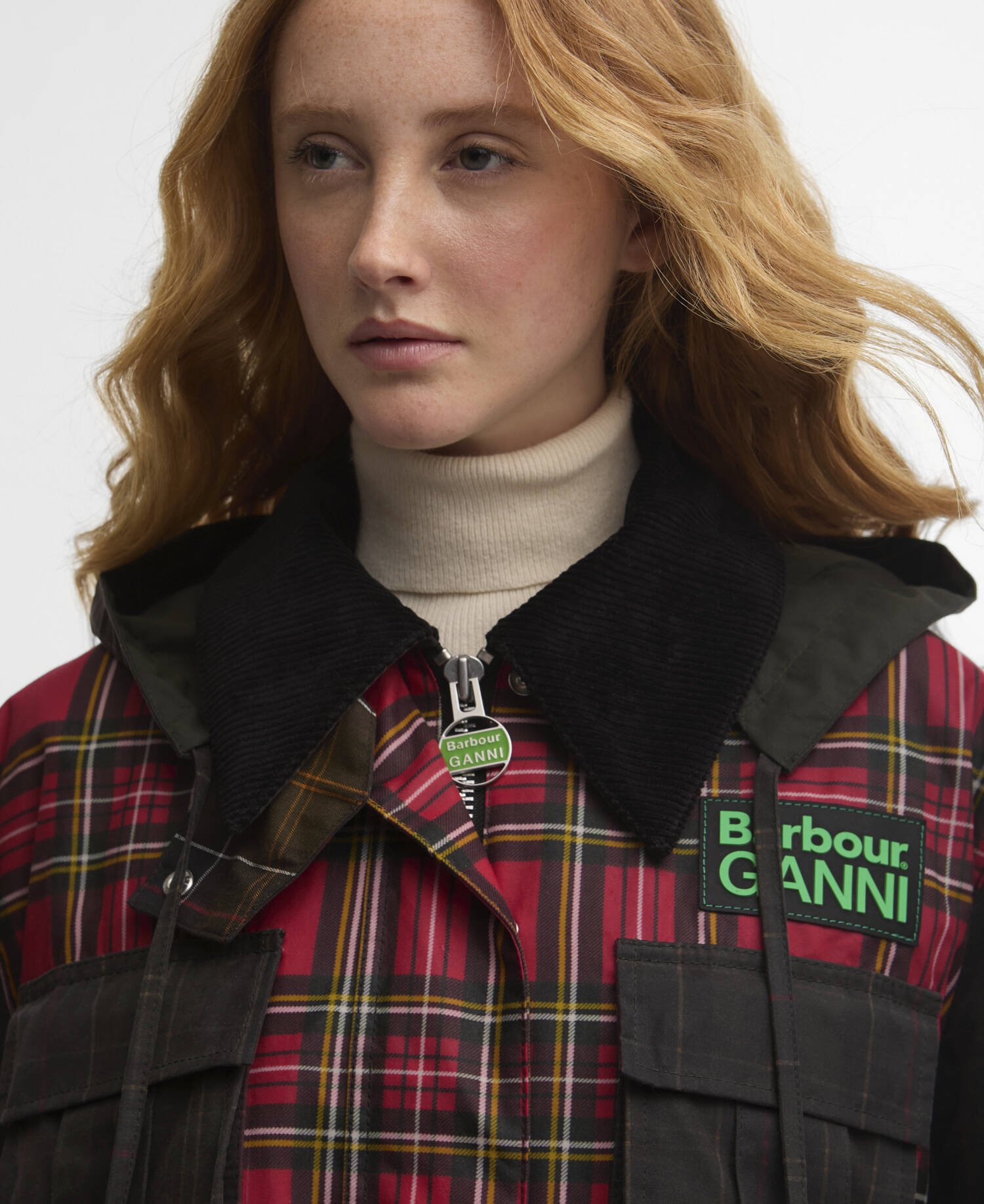 Barbour x GANNI Tartan Peplum Waxed Jacket image number 3