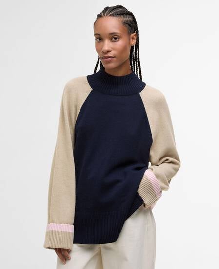 Wren Wool-Blend High-Neck Jumper Honey/Cherry Blossom