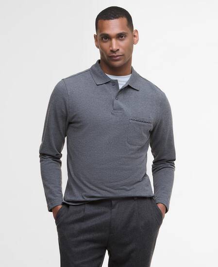 Furness Long-Sleeved Polo Shirt Grey Marl