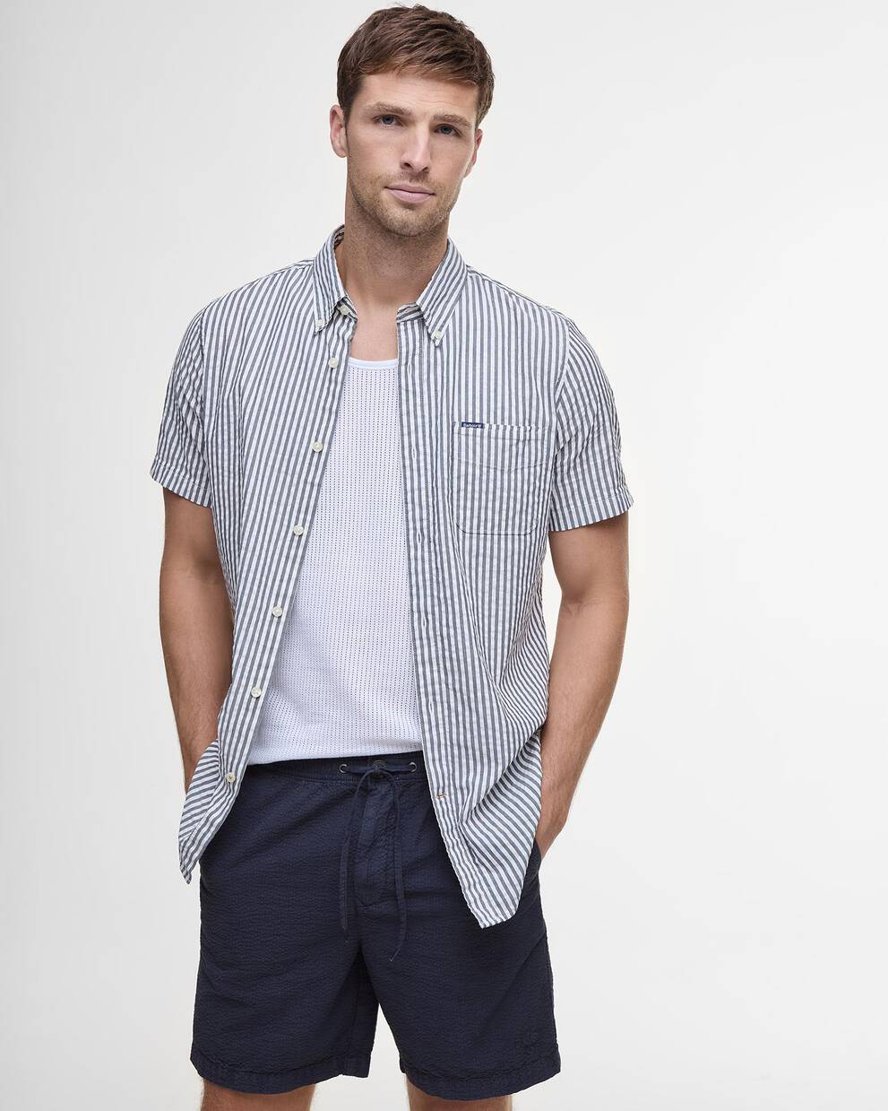 Shorts in seersucker con vestibilit&agrave; comoda