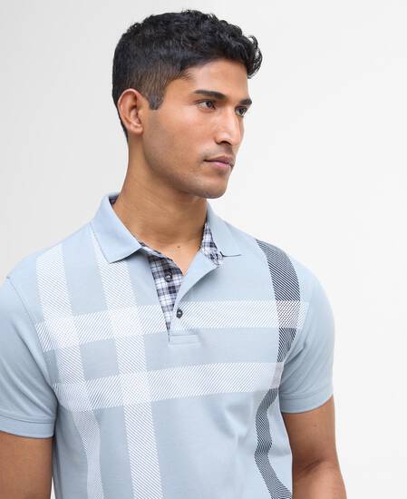 Blaine Tartan Short-Sleeved Polo Shirt Mineral Blue
