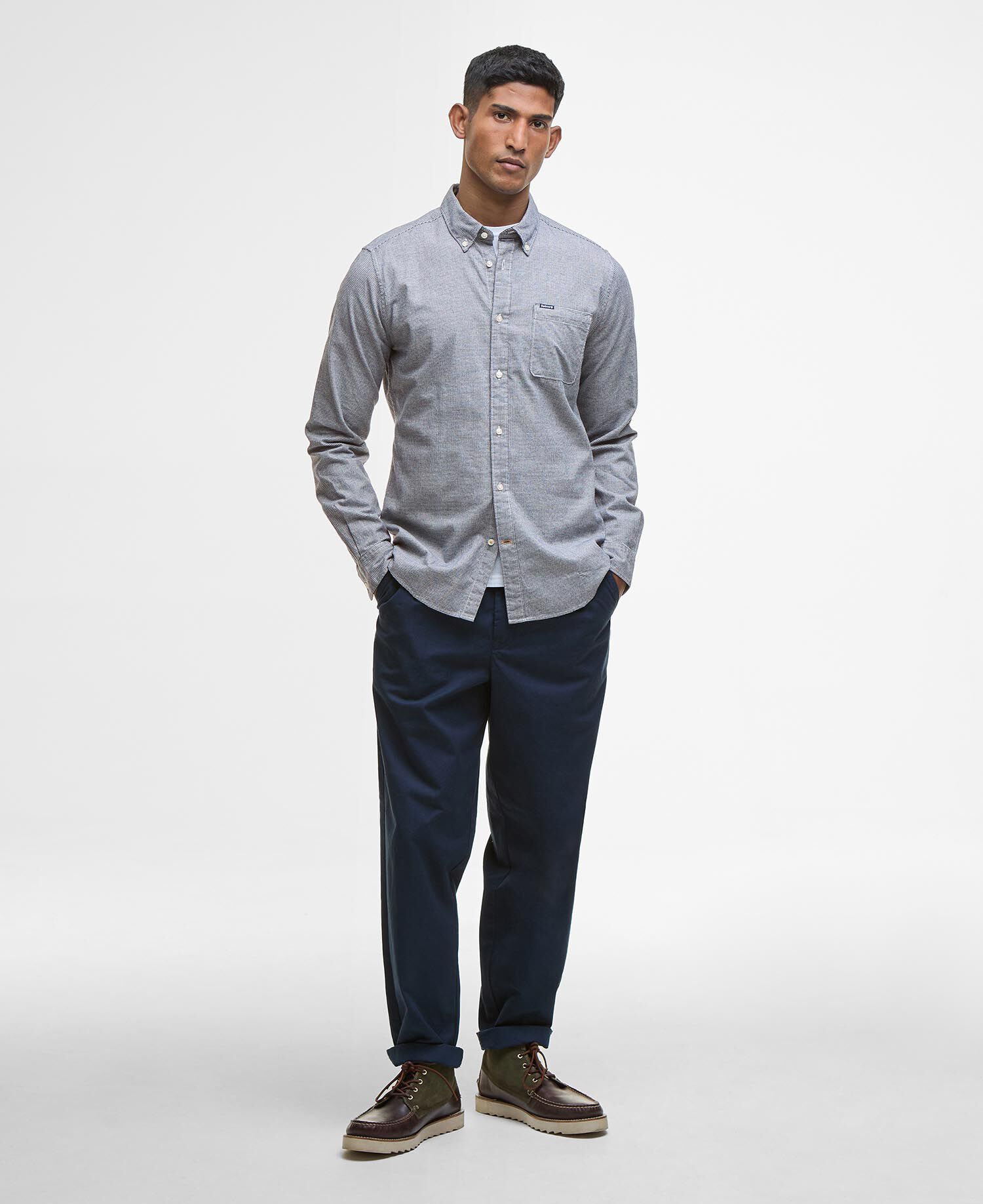 Huntly Houndstooth Tailored Shirt Navy