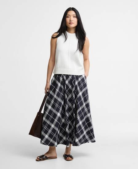 Baiton Tartan Midi Skirt Dark Navy/White Check