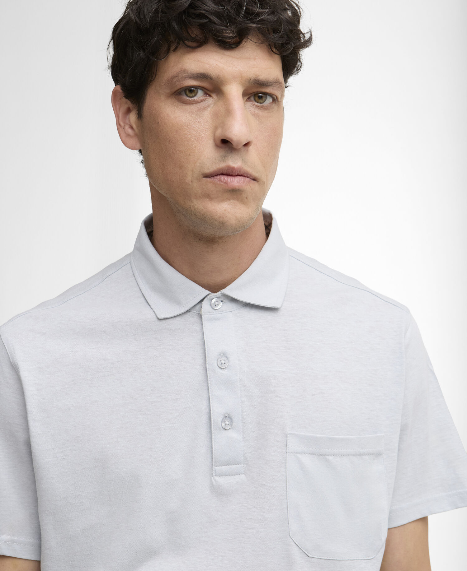 Polo Steventon in misto lino con vestibilit&agrave; leggermente aderente Blue Haze