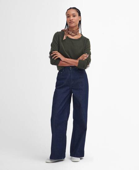 Pendle Crew Neck Jumper Olive-Hessian Tartan