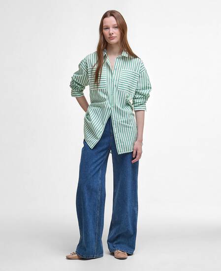 Nicola Striped Relaxed Long-Sleeved Shirt White/Kelly Green